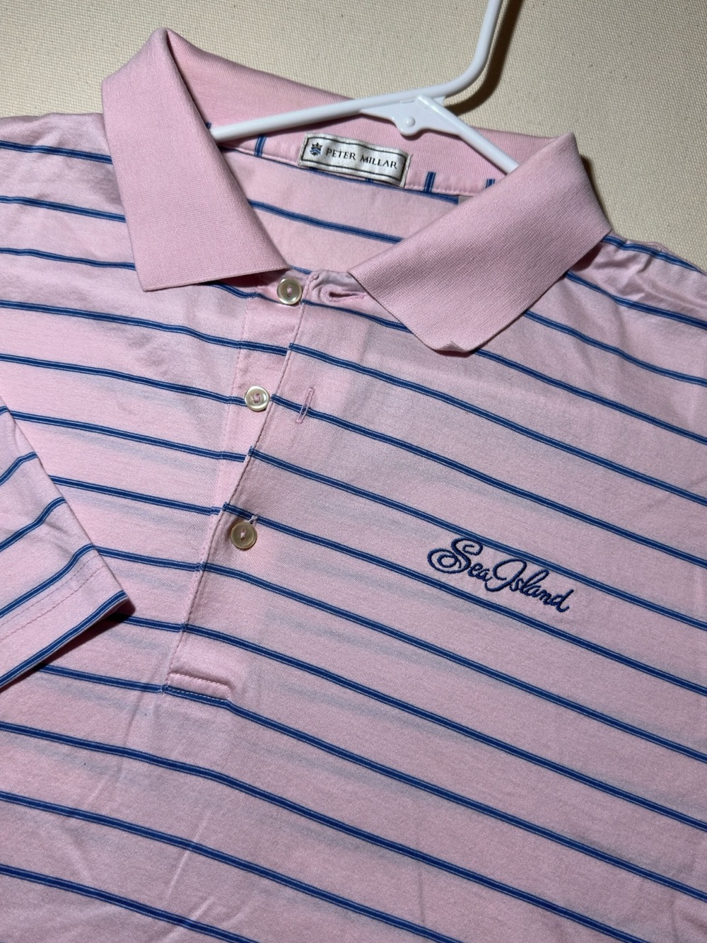 Peter Millar Pink Polo with Navy Stripes x Sea Island Golf Course & Resort